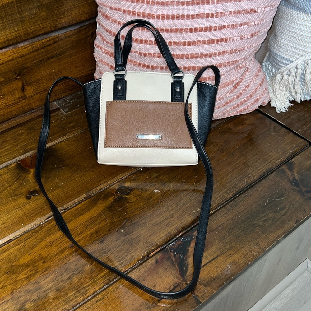 Nine West Black, Cream & Brown‎ Faux Leather Crossbody Bag- OS